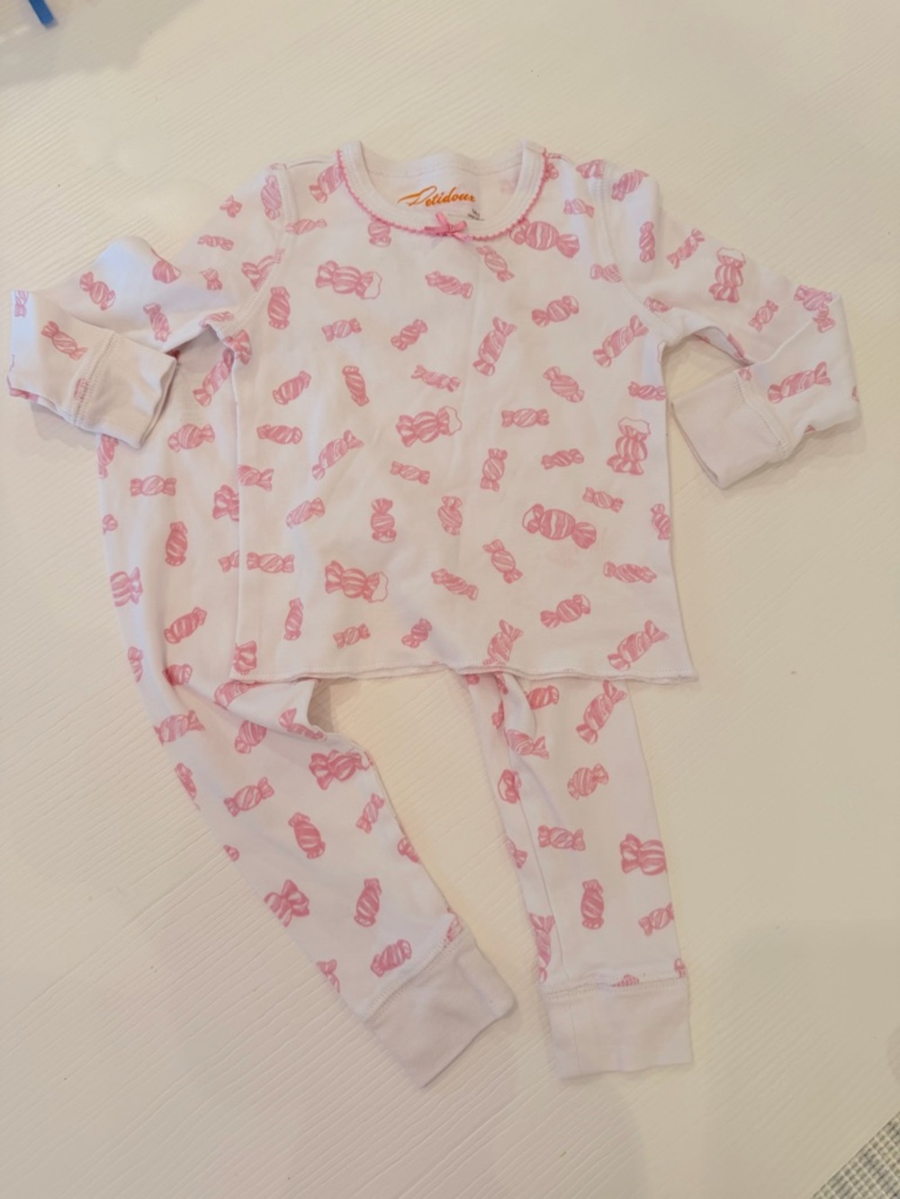 Kids Candy-Print Pajama Set in White & Pink